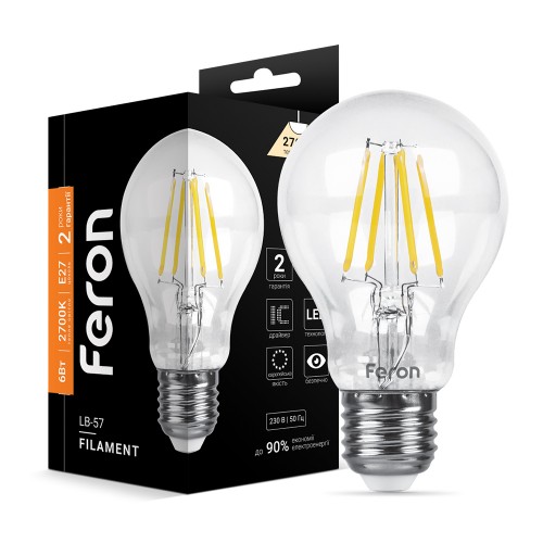 Светодиодная лампа Feron Filament LB-57 6Вт E27 2700K