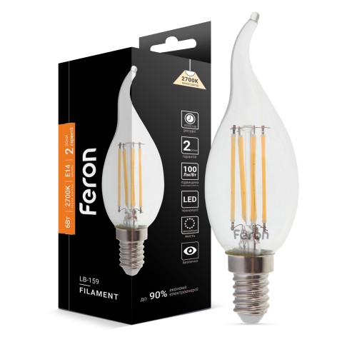 Світлодіодна лампа Feron Filament LB-159 6Вт E14 2700K свічка на вітрі