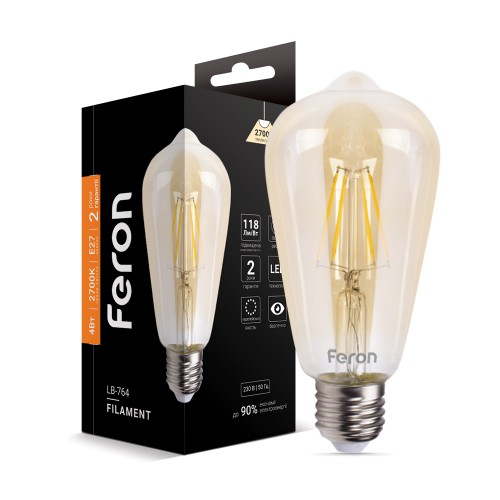 Світлодіодна лампа Feron Filament LB-764 4Вт E27 2700K EDISON ST64 золото