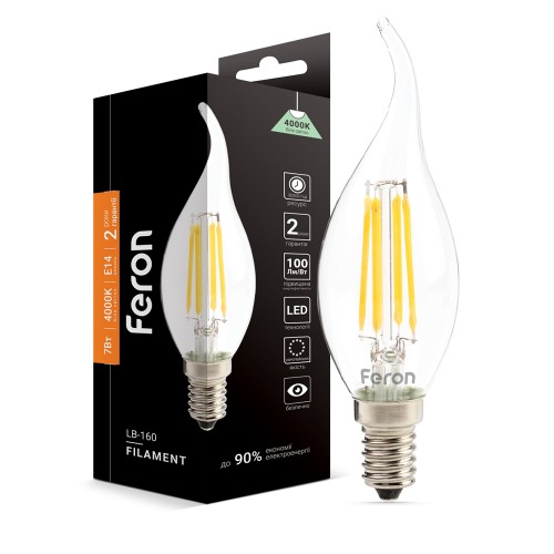 Світлодіодна лампа Feron Filament LB-160 7Вт E14 4000K свічка на вітрі