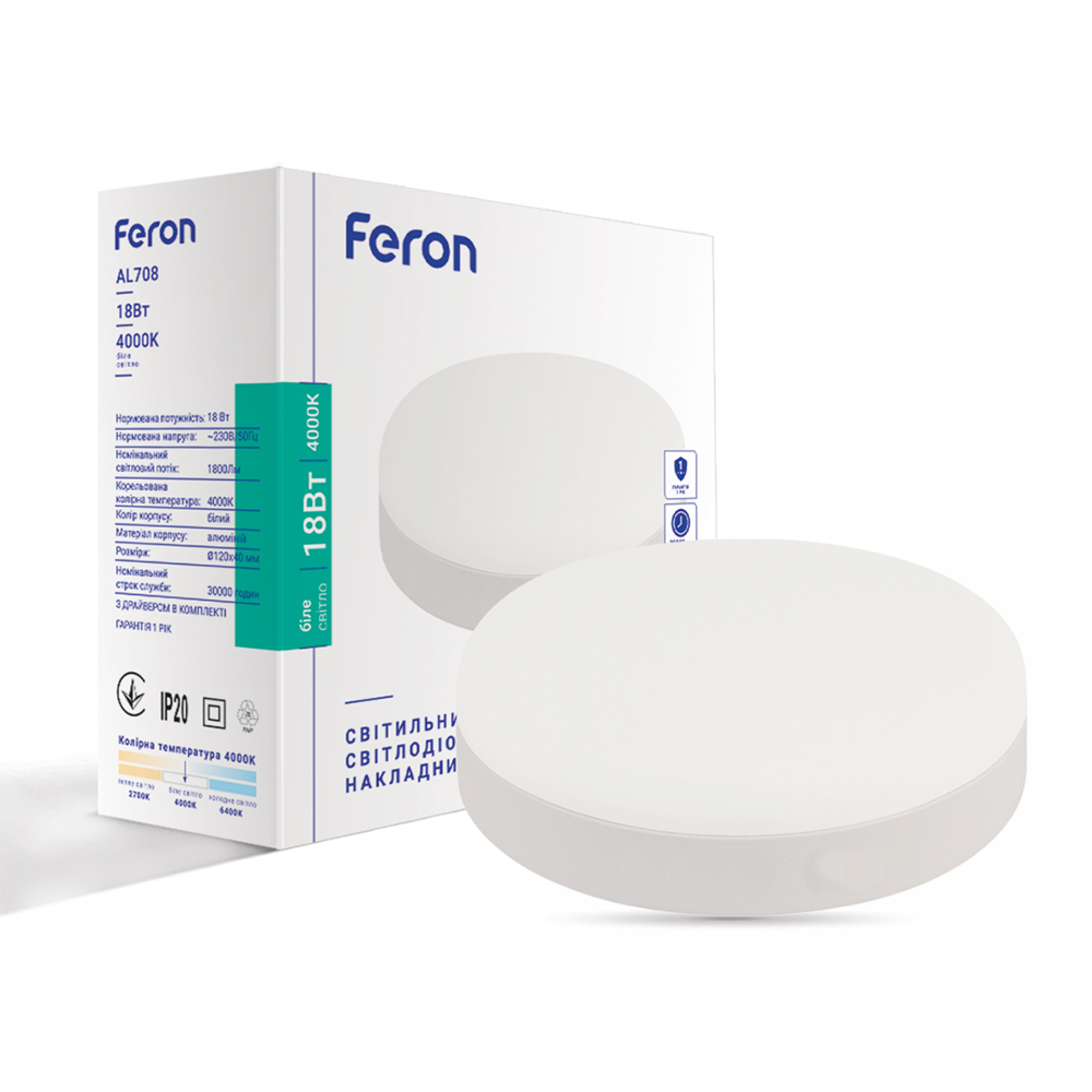 Світлодіодний накладний світильник Feron AL708 18Вт 4000K білий