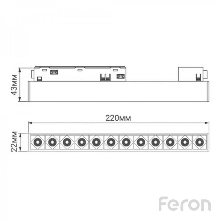 Светодиодный магнитный трековый светильник Feron MGN300 12Вт 4000K черный