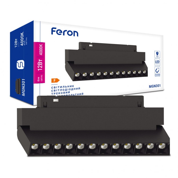 Светодиодный магнитный трековый светильник Feron MGN301 12Вт 4000K черный