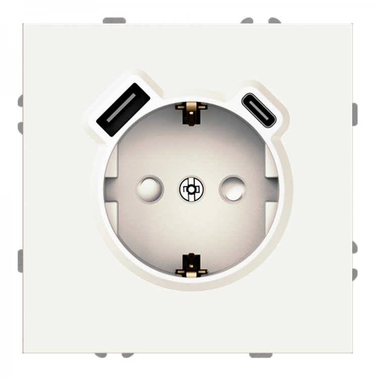 Розетка з додатковими виходами USB/Type-C Ardero ER123USB-W Soft 18W/20W із заземленням біла