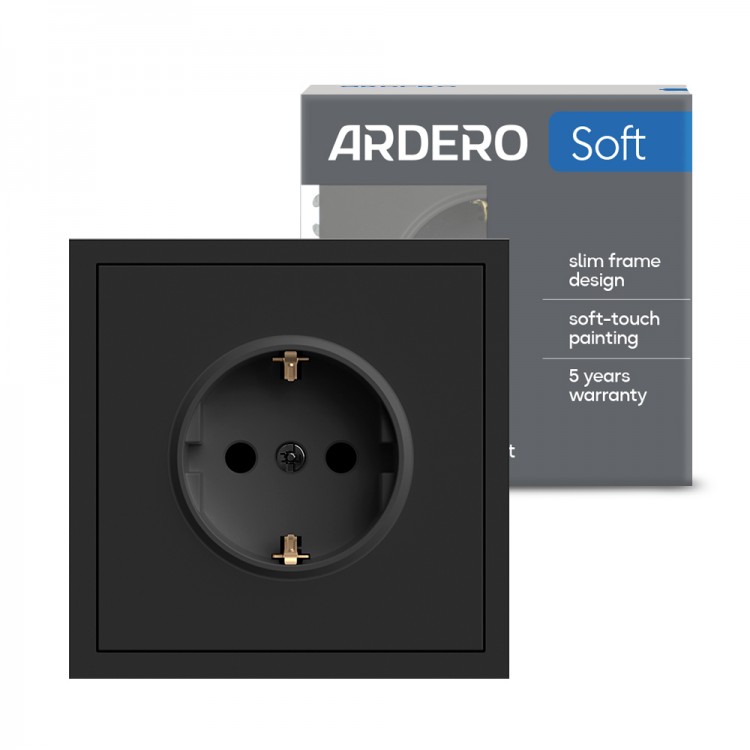 Розетка Ardero ER121-B Soft 16А із заземленням чорна