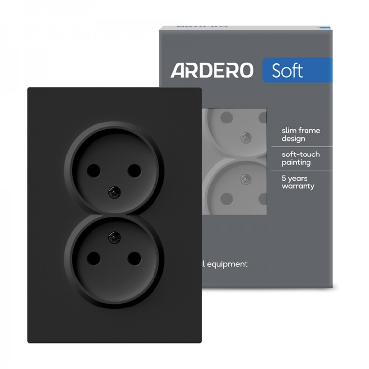 Розетка подвійна Ardero ER112-B Soft 16А без заземлення чорна