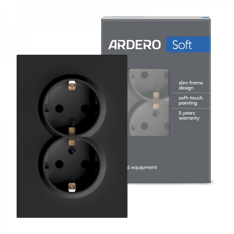 Розетка подвійна Ardero ER122-B Soft 16А із заземленням чорна