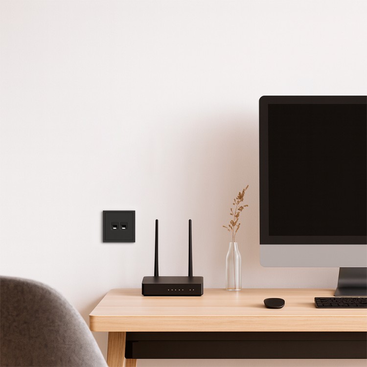 Розетка комп'ютерна подвійна Ardero ER152PC-B Soft чорна