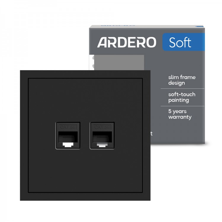 Розетка комп'ютерна подвійна Ardero ER152PC-B Soft чорна