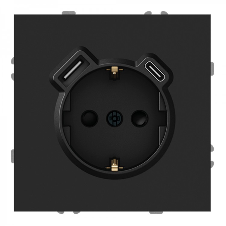 Розетка з додатковими виходами USB/Type-C Ardero ER123USB-B Soft 18W/20W із заземленням чорна