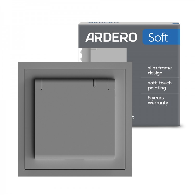 Розетка Ardero ER131-G Soft 16А із заземленням кришкою та шторками сіра