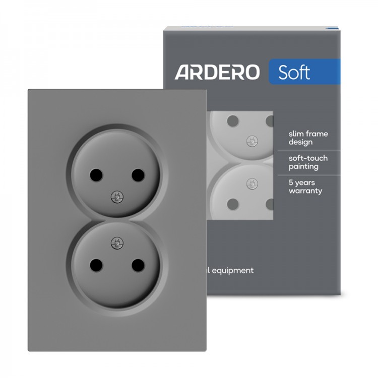 Розетка подвійна Ardero ER112-G Soft 16А без заземлення сіра