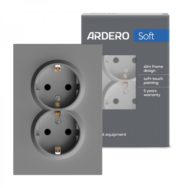 Розетка подвійна Ardero ER122-G Soft 16А із заземленням сіра