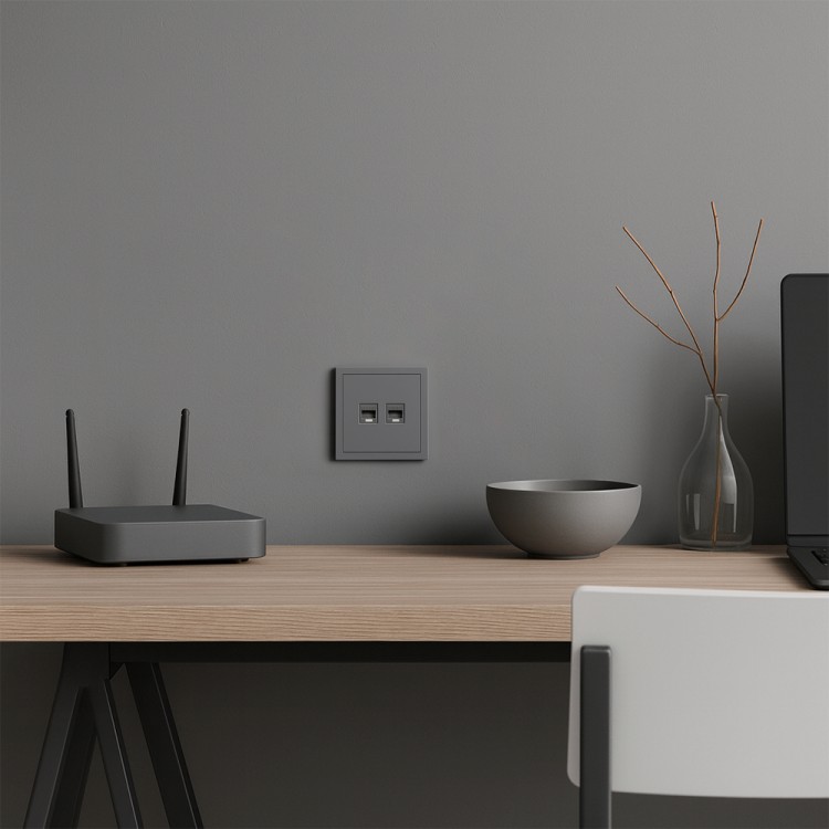 Розетка комп'ютерна подвійна Ardero ER152PC-G Soft сіра