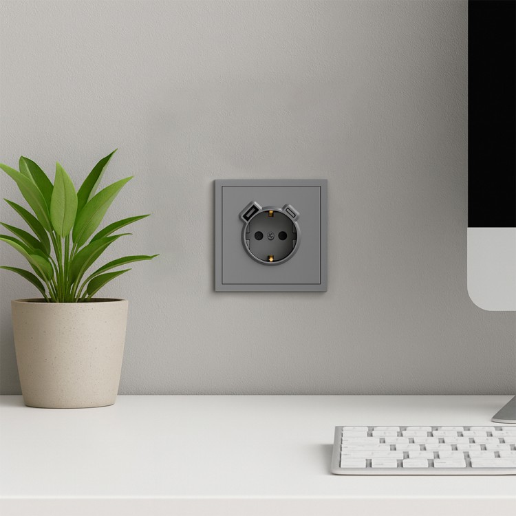 Розетка з додатковими виходами USB/Type-C Ardero ER123USB-G Soft 18W/20W із заземленням сіра