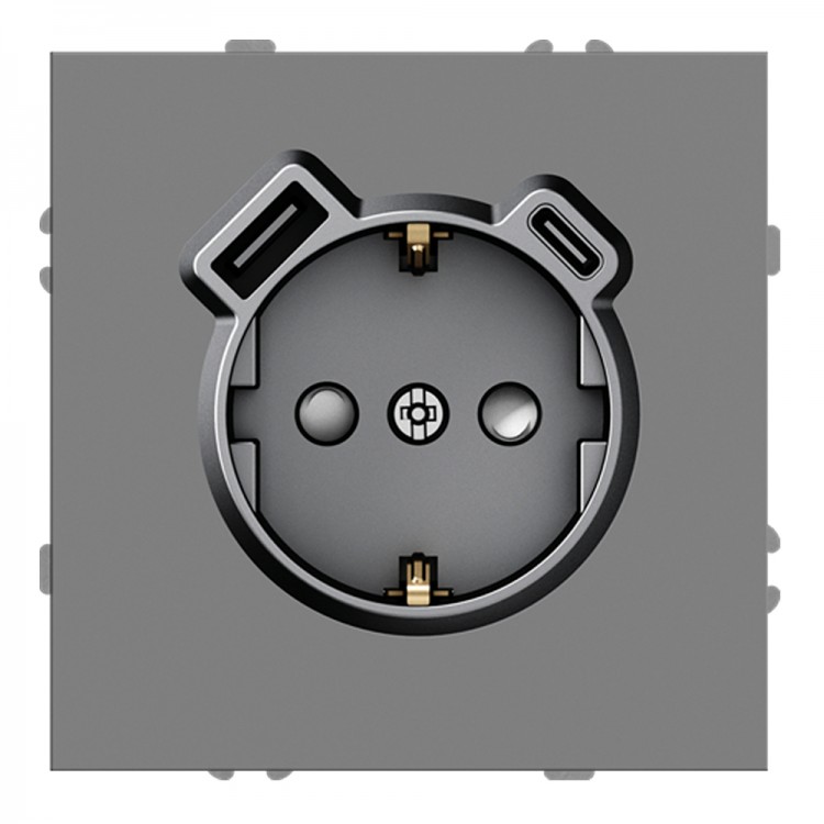 Розетка з додатковими виходами USB/Type-C Ardero ER123USB-G Soft 18W/20W із заземленням сіра