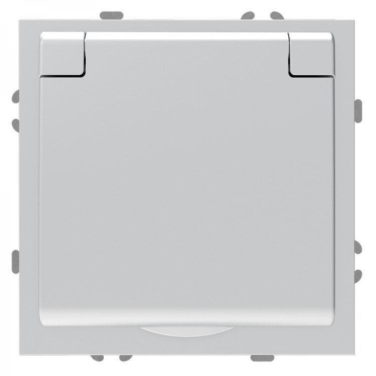 Розетка Ardero ER131-S Soft 16А із заземленням кришкою та шторками срібна