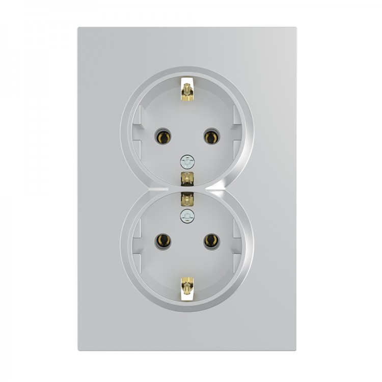 Розетка подвійна Ardero ER122-S Soft 16А із заземленням срібна