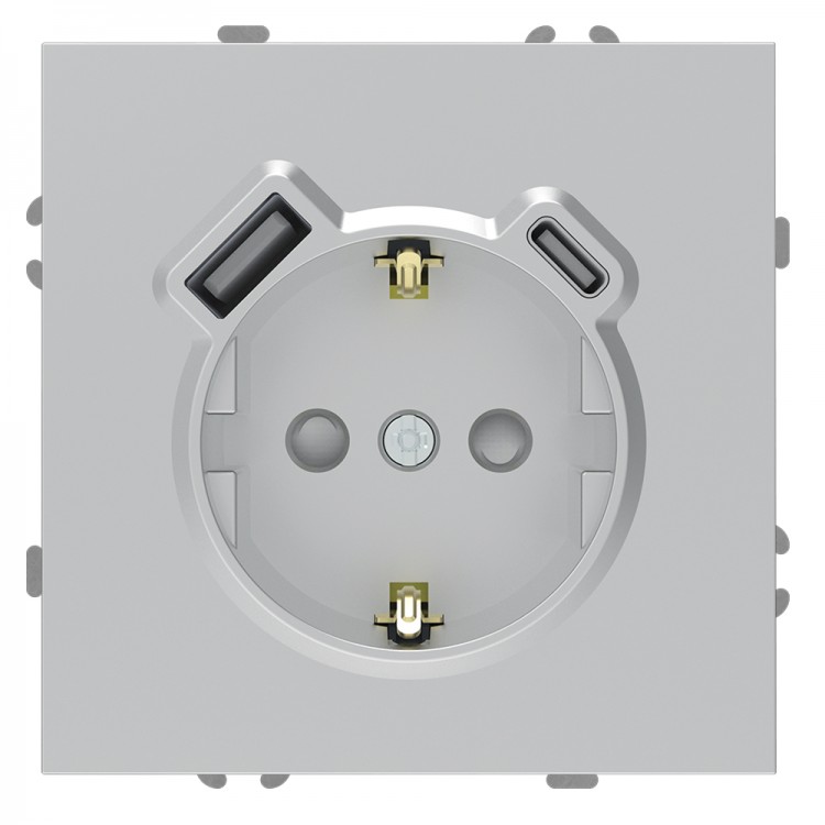 Розетка з додатковими виходами USB/Type-C Ardero ER123USB-S Soft 18W/20W із заземленням срібна