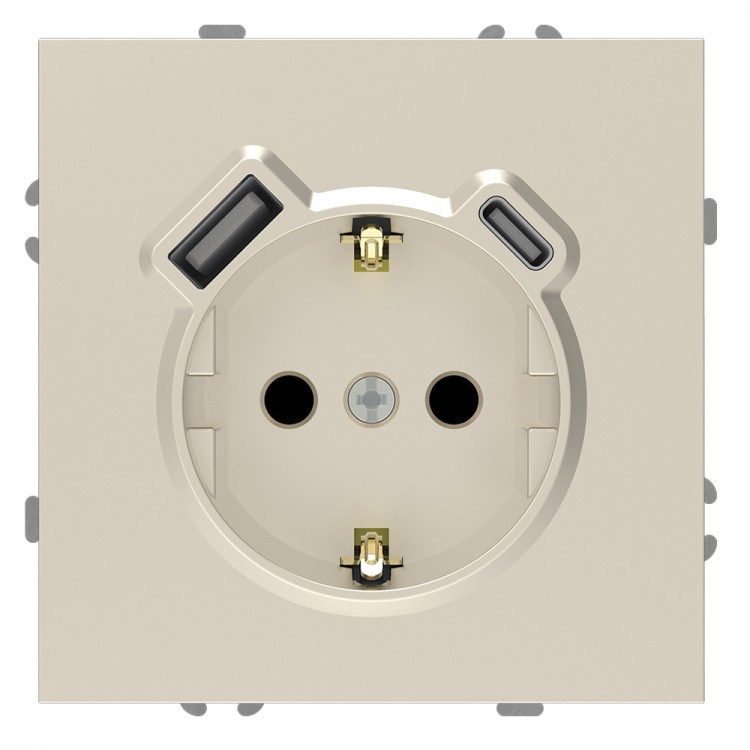 Розетка з додатковими виходами USB/Type-C Ardero ER123USB-C Soft 18W/20W із заземленням шампань