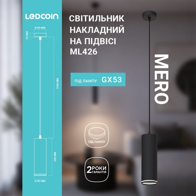 Накладной светильник Ledcoin ML426 Mero под лампу на подвесе черный