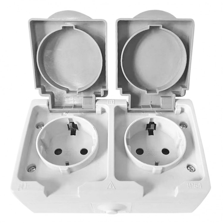 Розетка подвійна Ardero ER232-WG Siena 16А IP54 із заземленням кришкою та шторками сірий