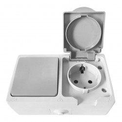 Розетка Ardero ERV221-WG Siena 16А із заземленням + Вимикач 1-клавішний 10А IP54..