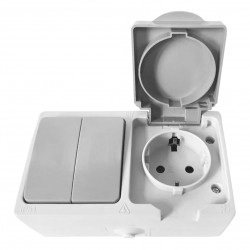 Розетка Ardero ERV222-WG Siena 16А із заземленням + Вимикач 2-клавішний 10А IP54..