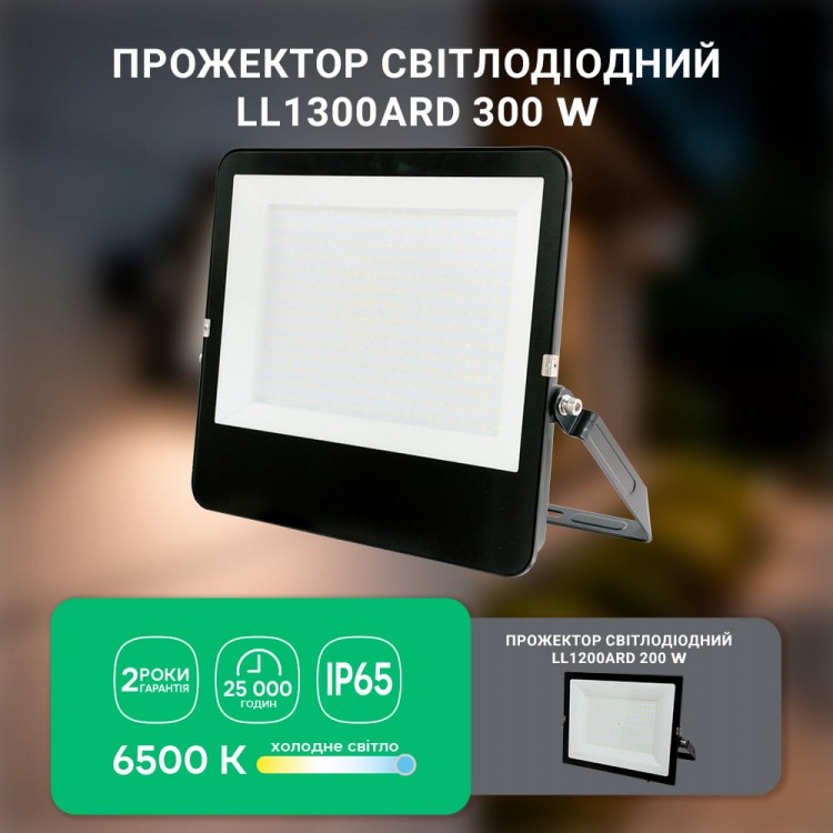 Світлодіодний прожектор Ardero LL-1300ARD 300Вт 6500K чорний