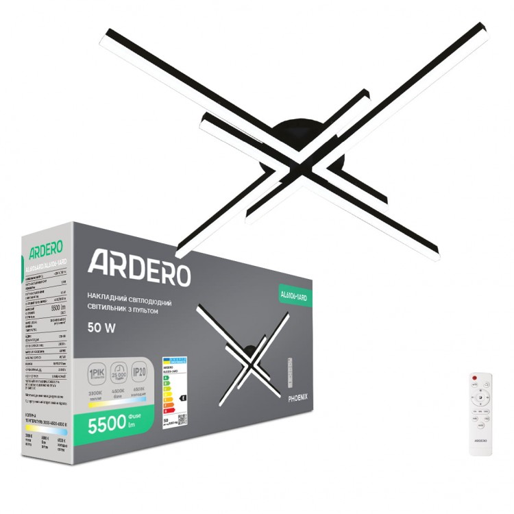 Світлодіодний накладний світильник Ardero AL6106-1ARD PHOENIX 50Вт чорний