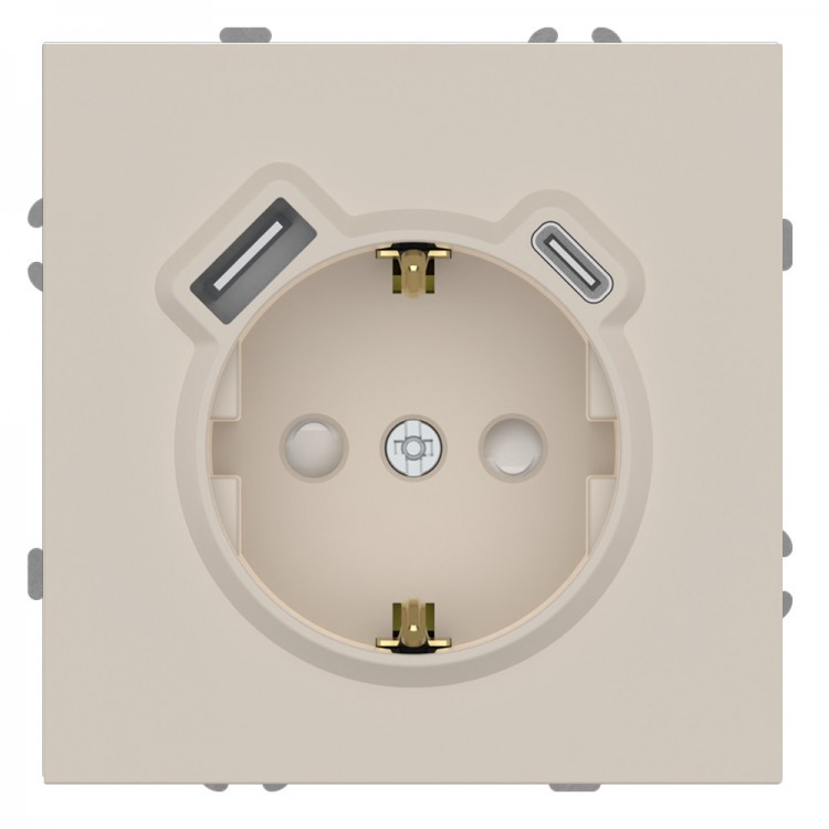 Розетка з додатковими виходами USB/Type-C Ardero ER123USB-SD Soft 18W/20W із заземленням пісочна