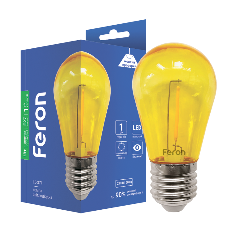 Світлодіодна декоративна лампа Feron LB-371 1Вт E27 желтая прозрачная