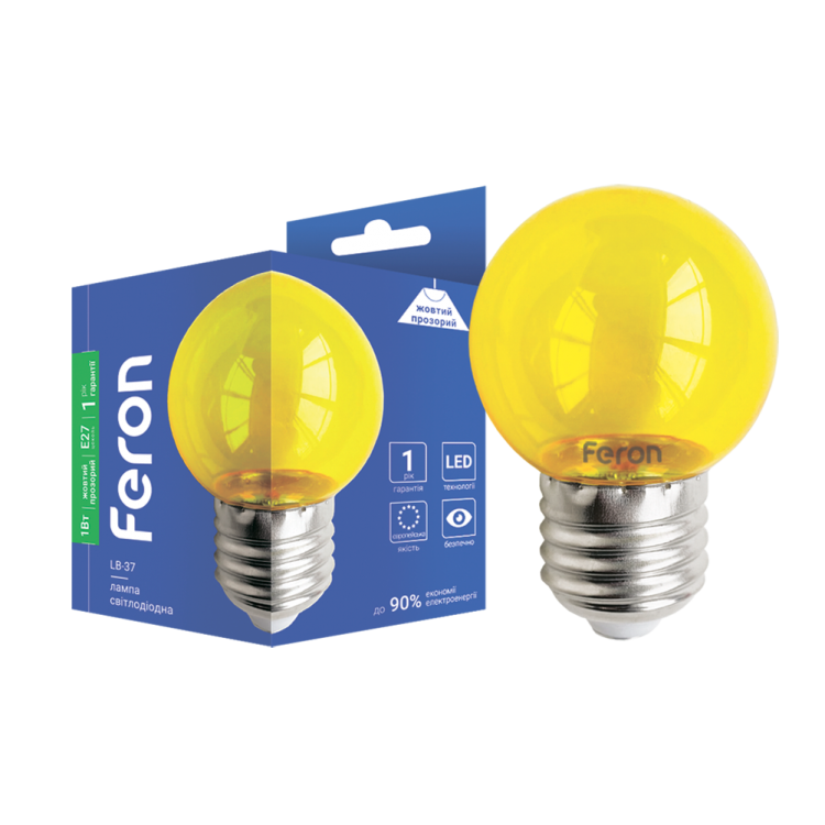 Світлодіодна декоративна лампа Feron LB-37 1Вт E27 желтая прозрачная