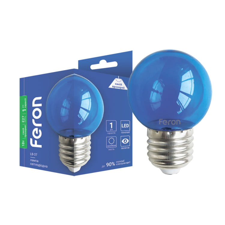 Світлодіодна декоративна лампа Feron LB-37 1Вт E27 синя прозрачная