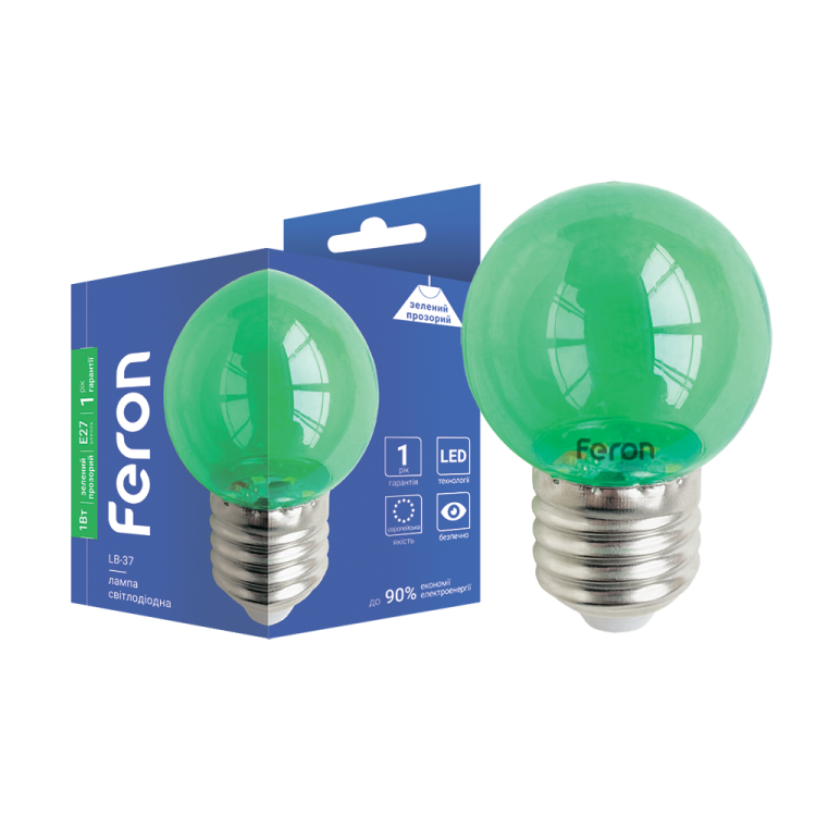 Світлодіодна декоративна лампа Feron LB-37 1Вт E27 зеленая прозрачная