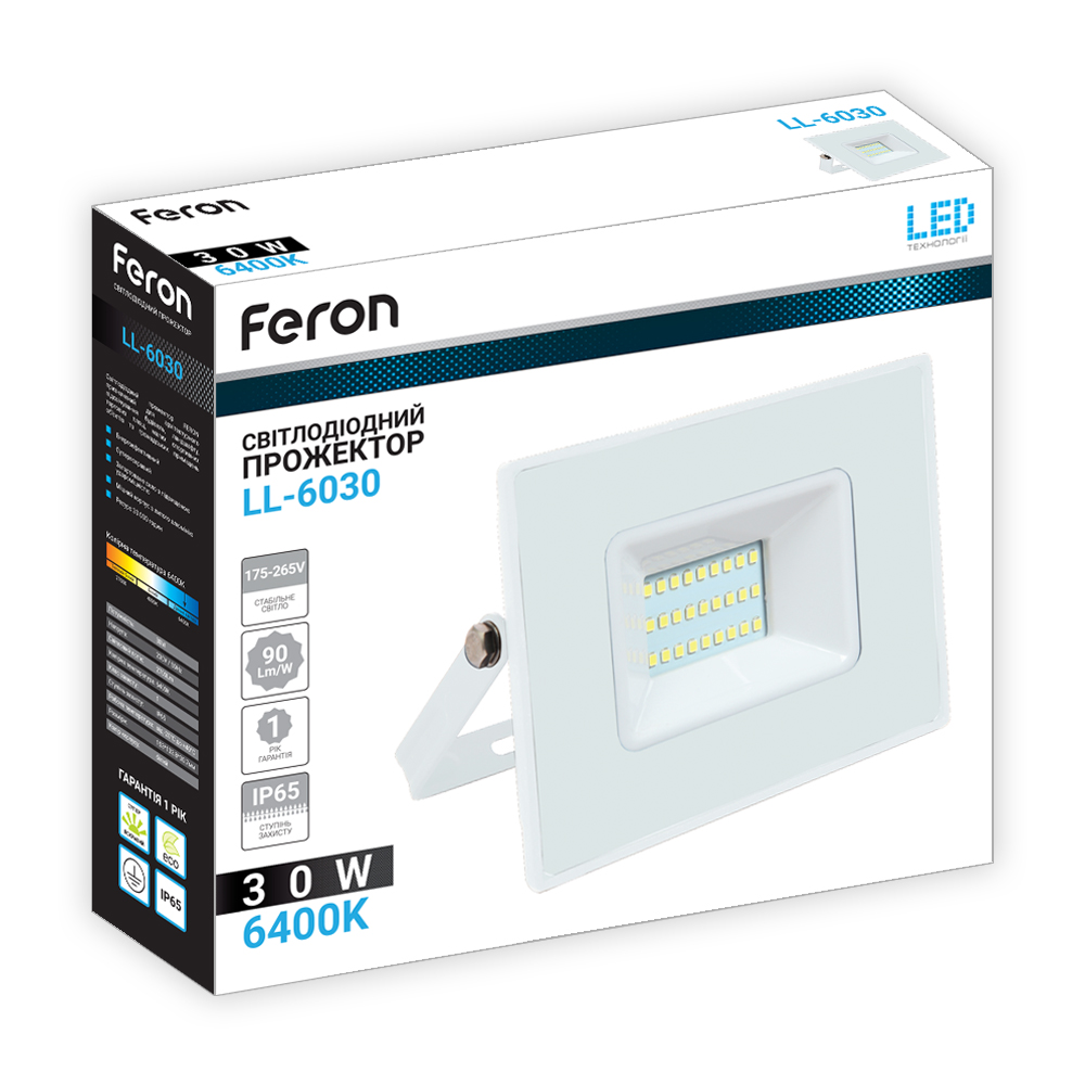 Светодиодный прожектор Feron LL-6030 30Вт 6400K белый