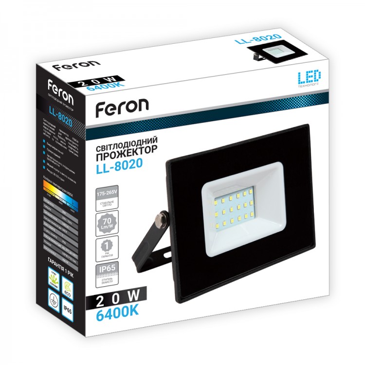 Светодиодный прожектор Feron LL-8020 20Вт 6400K черный