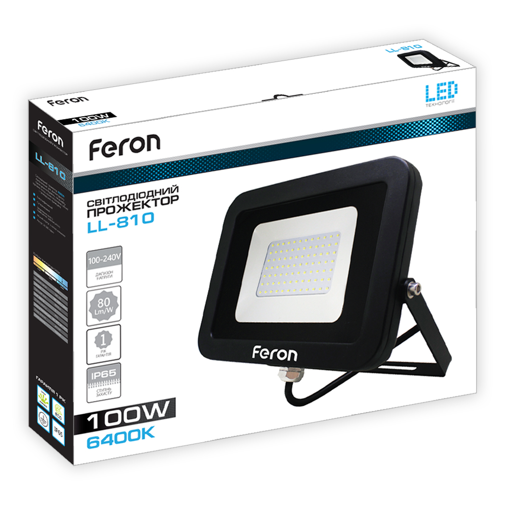 Светодиодный прожектор Feron LL-810 100Вт 6400K черный