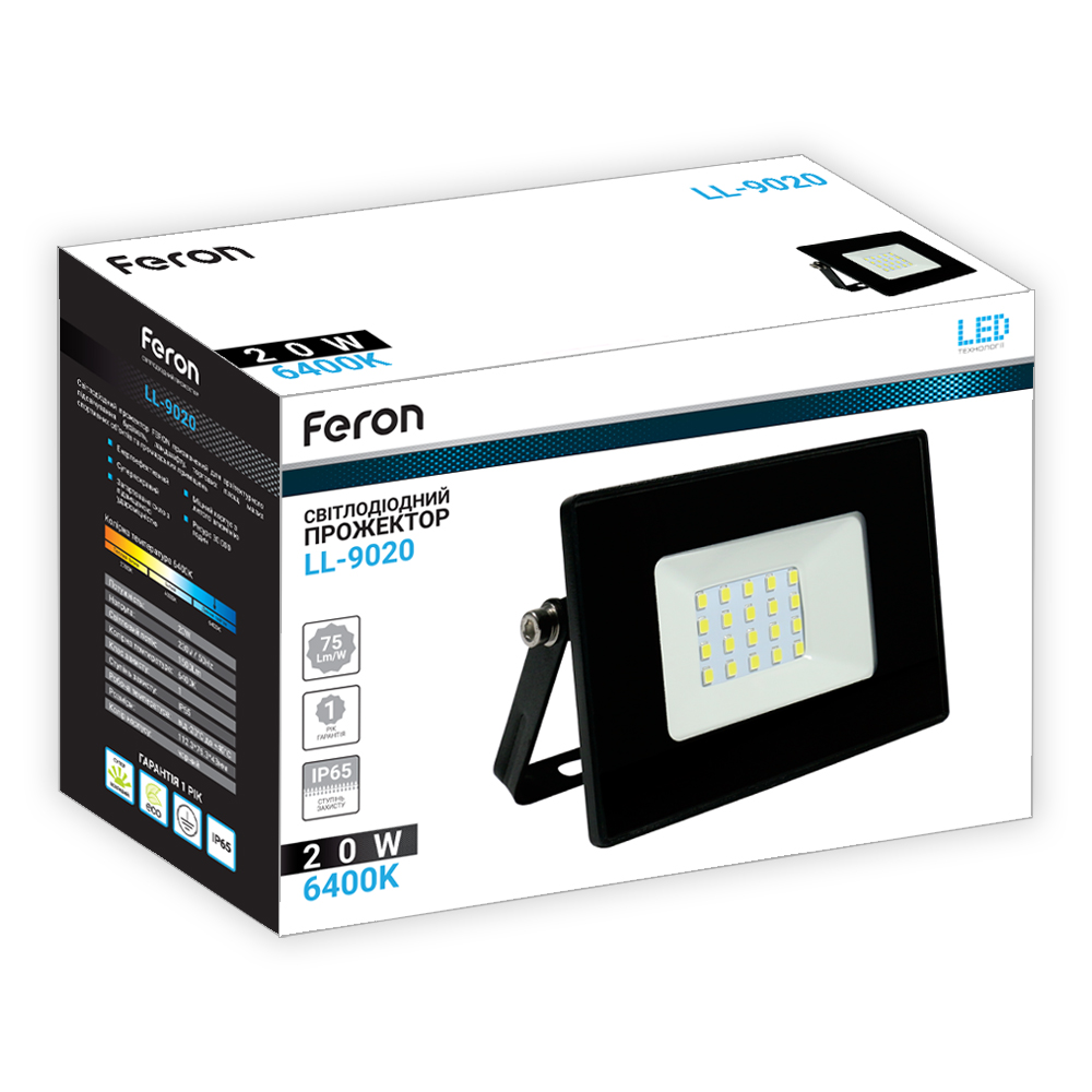 Светодиодный прожектор Feron LL-9020 20Вт 6400K черный