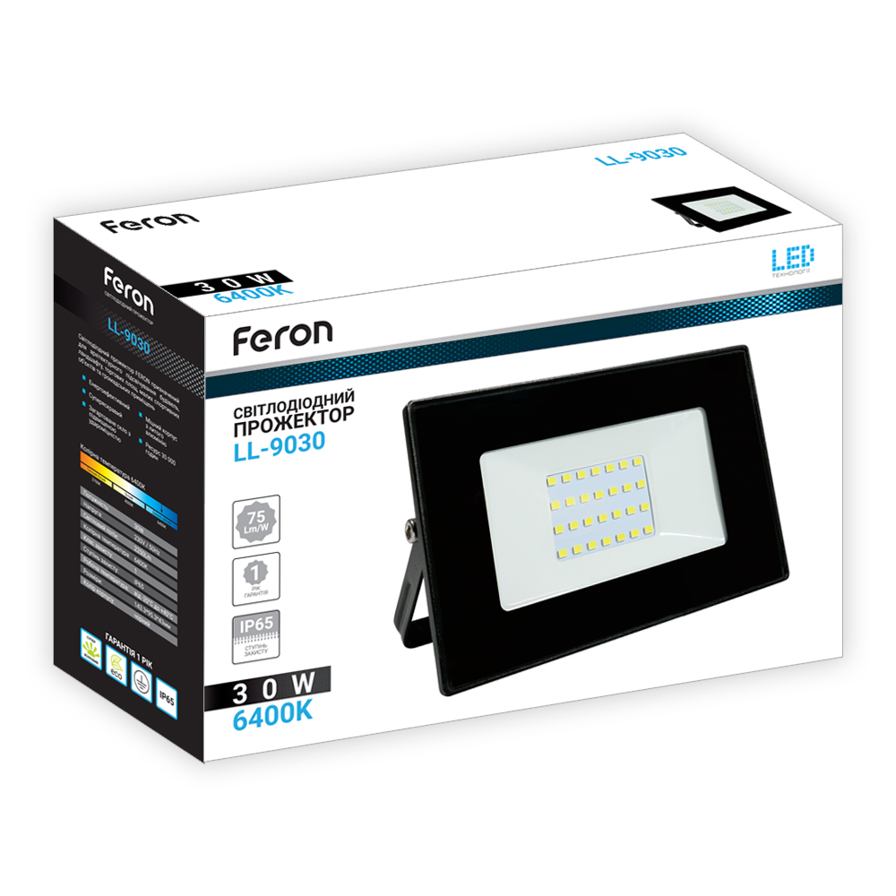 Светодиодный прожектор Feron LL-9030 30Вт 6400K черный
