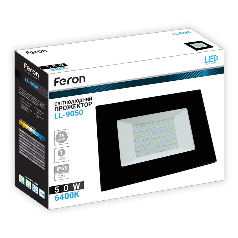 Светодиодный прожектор Feron LL-9050 50Вт 6400K черный