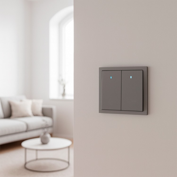 Выключатель 2-клавишный Ardero EV112L-G Soft 10А с подсветкой серый