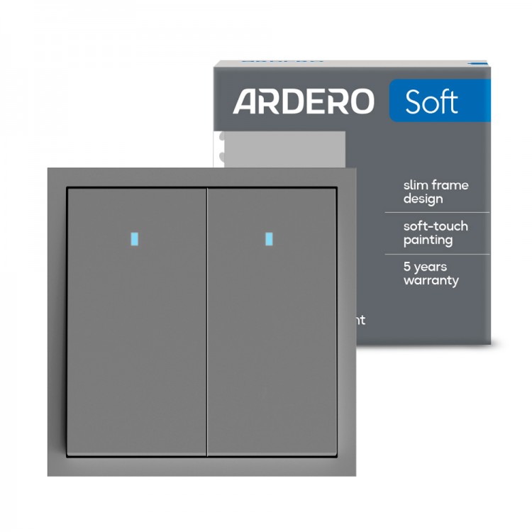 Вимикач 2-клавішний Ardero EV112L-G Soft 10А з підсвіткою сірий