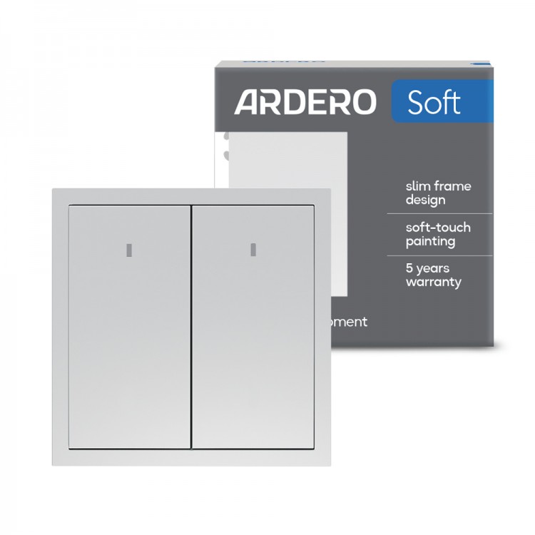Вимикач 2-клавішний Ardero EV112L-S Soft 10А з підсвіткою срібний