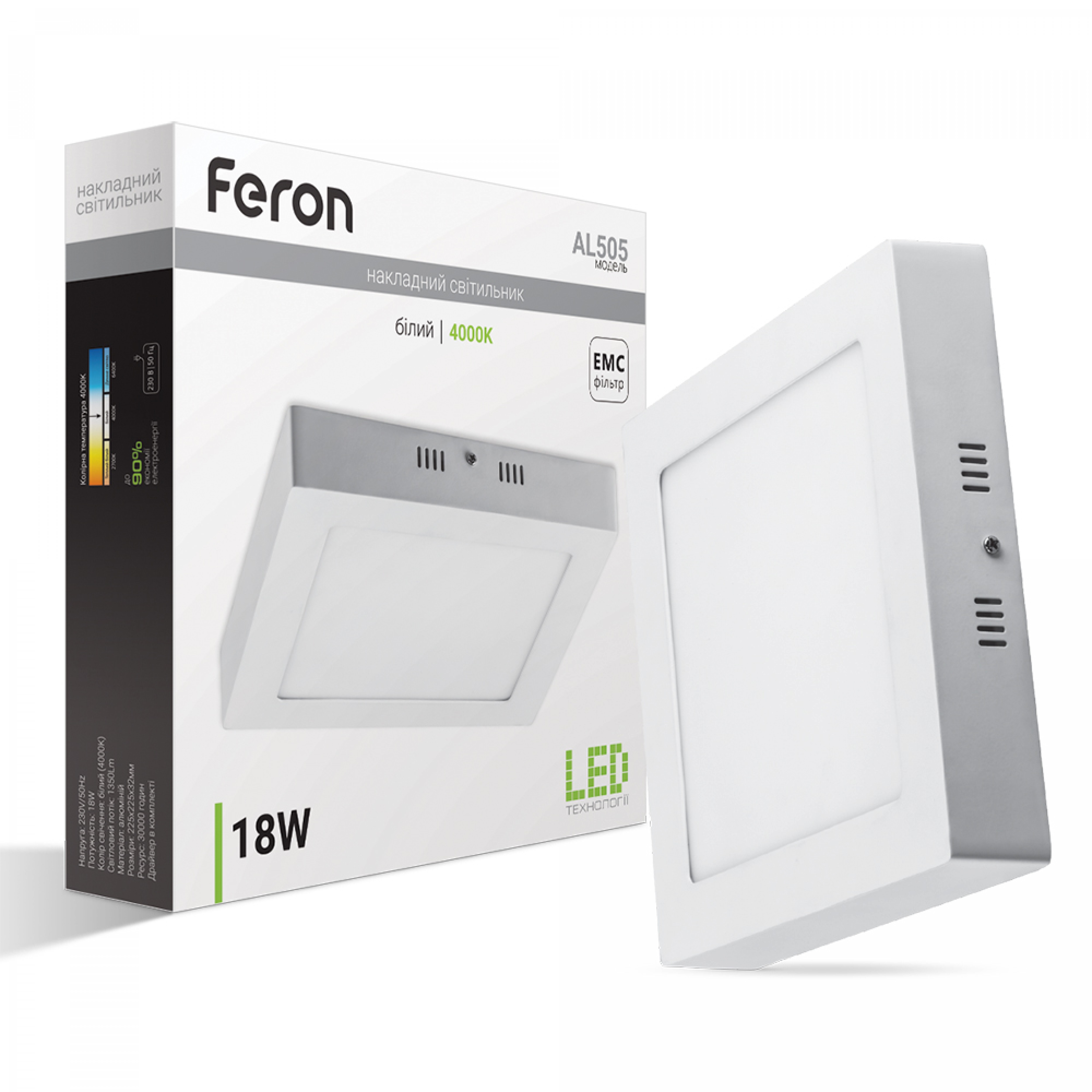 Світлодіодний накладний світильник Feron AL505 18Вт 4000K білий