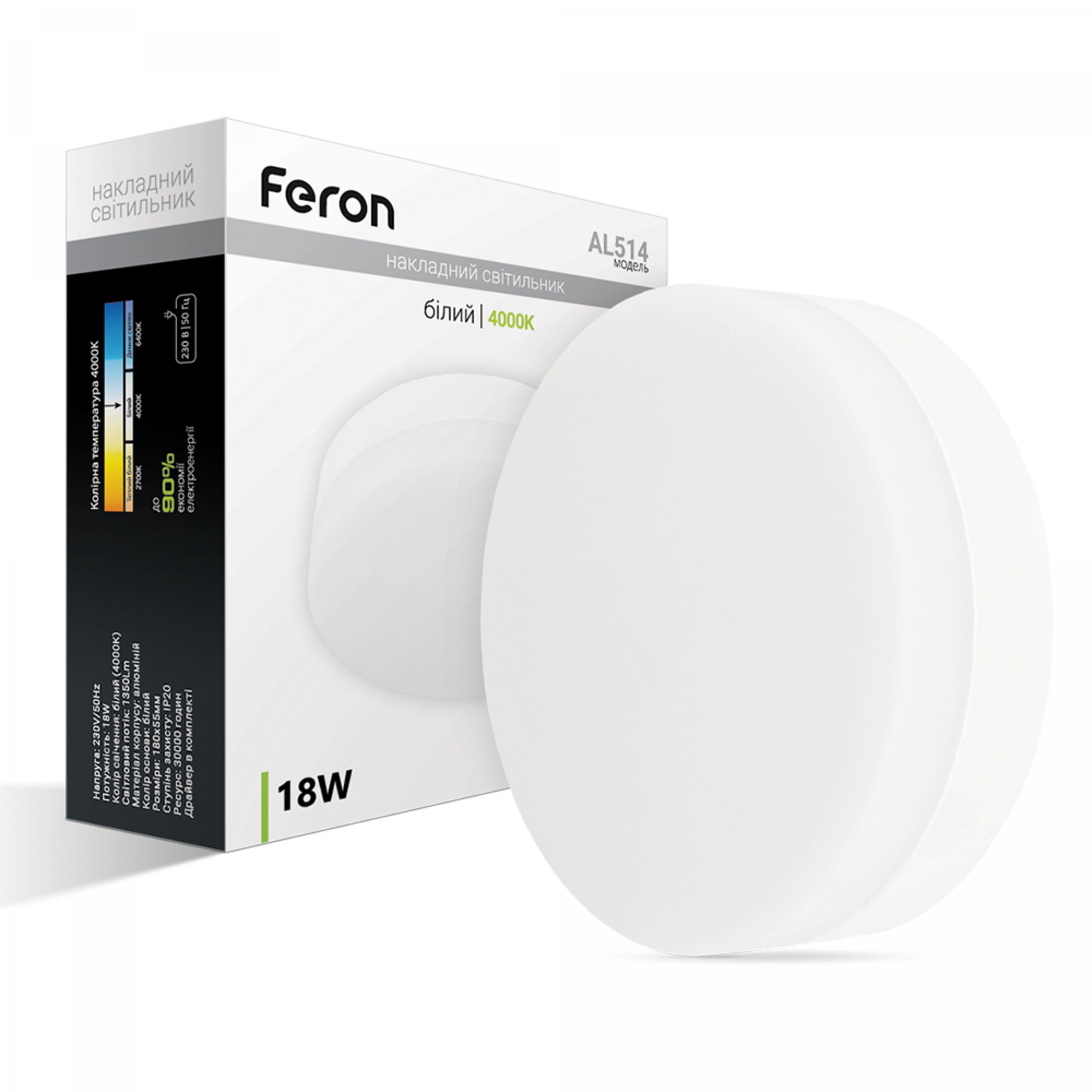 Світлодіодний накладний світильник Feron AL514 18Вт 4000K білий