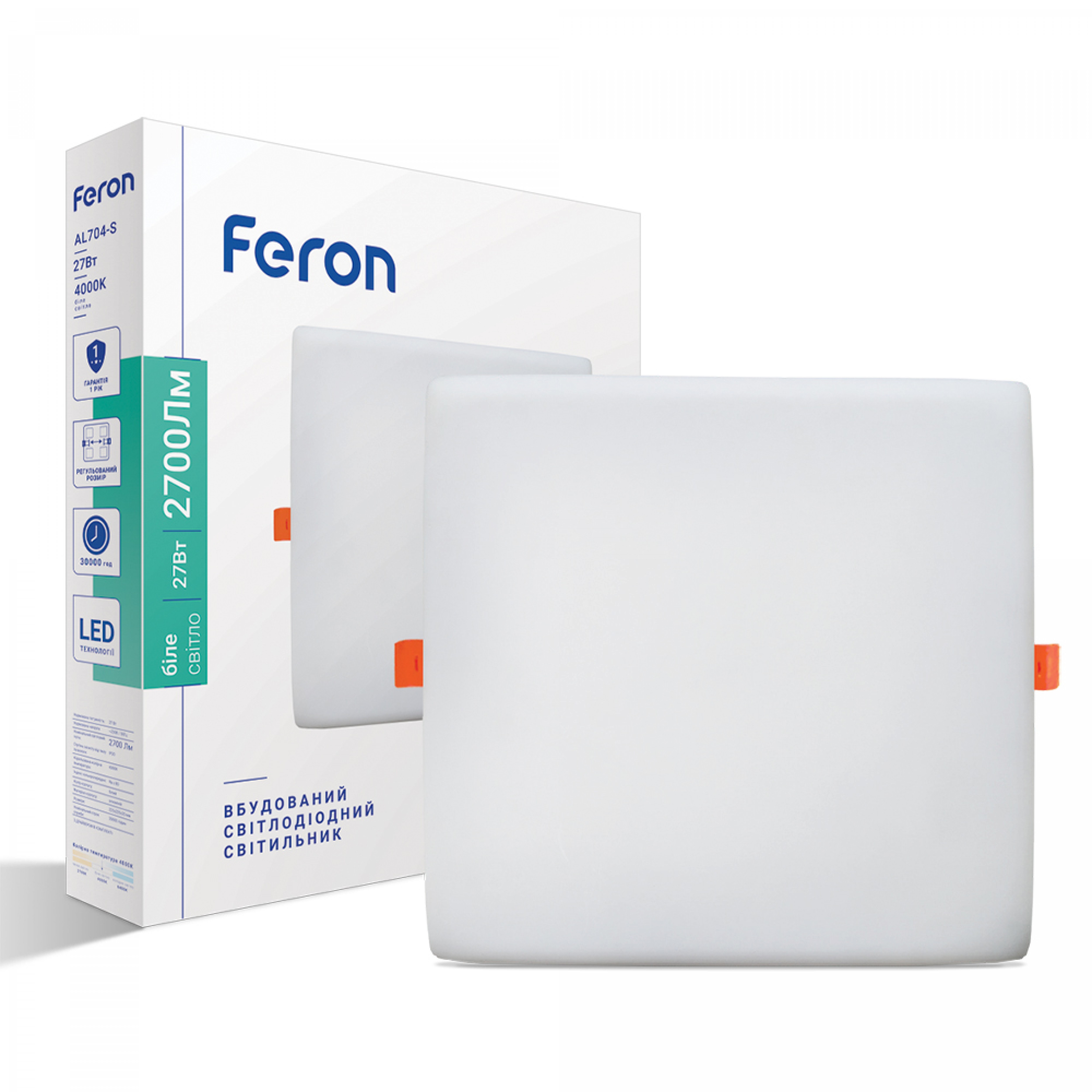 Светодиодный встроенный светильник Feron AL704-S 27Вт 4000K белый
