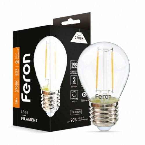 Світлодіодна лампа Feron Filament LB-61 2Вт E27 2700K прозора