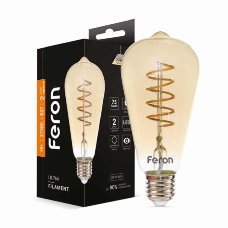 Светодиодная лампа Feron LB-764 4Вт  E27 2700K с золотой спиралью