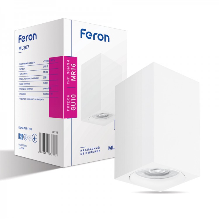  Накладной неповоротный светильник Feron ML307 белый